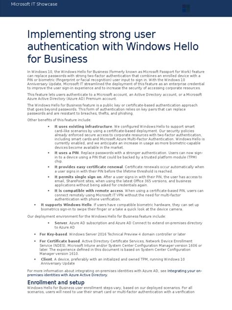 Implementing strong user authentication with Windows Hello for 